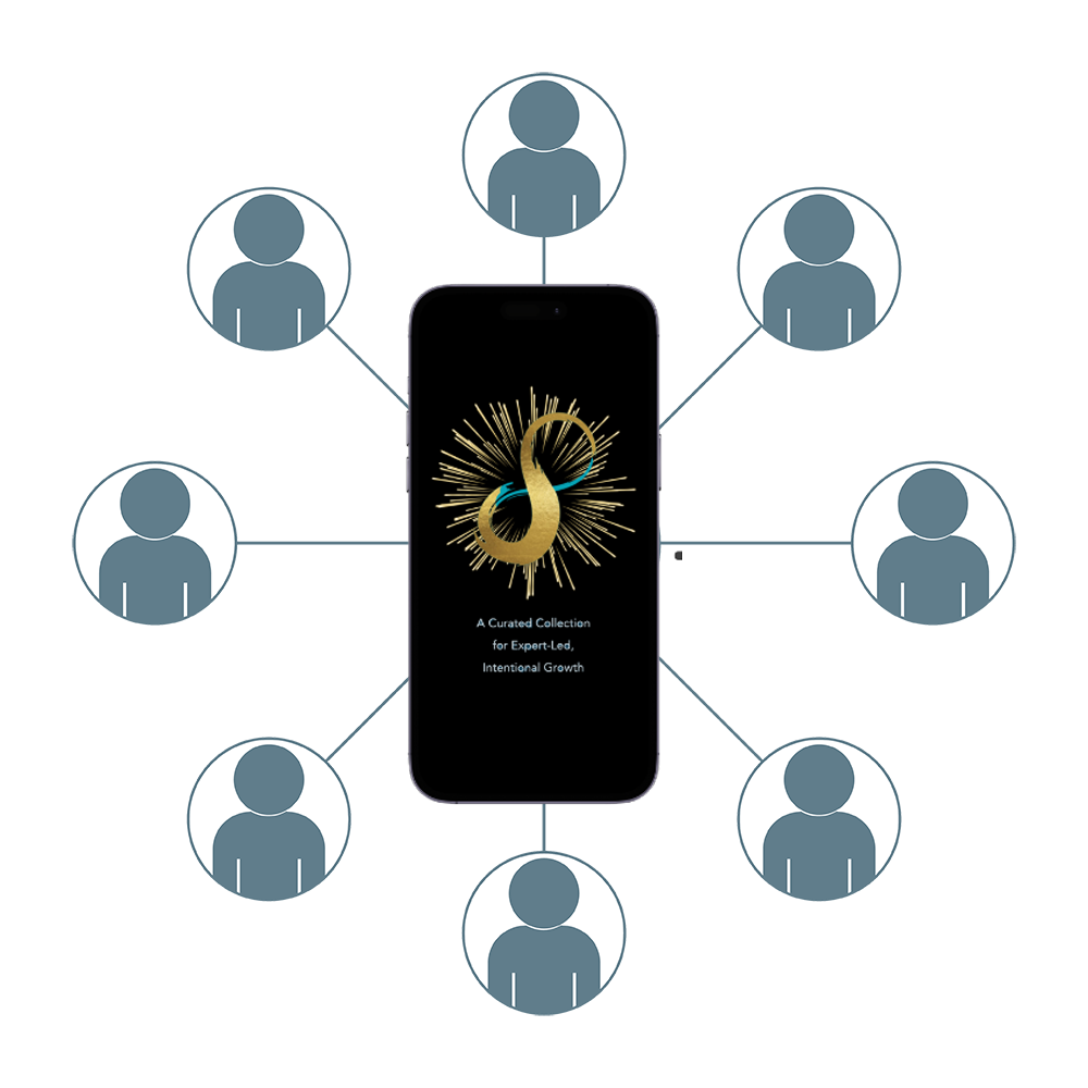 Diagram showing a central app connecting a network of users, representing collective traffic.